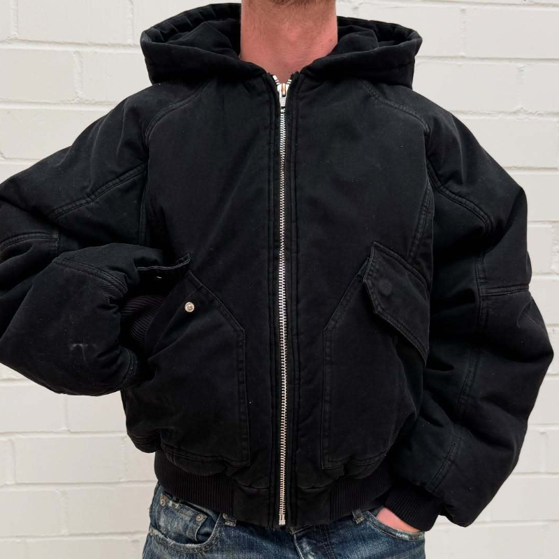 Vintage Zip Hoodie - Erkekler İçin Büyük Beden Yıkanmış Kanvas