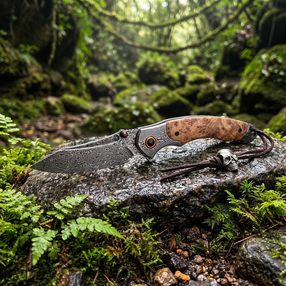Vintage Collectible Pocket Knives - Yüksek Sertlikte Şam Desenli Katlanır Bıçak