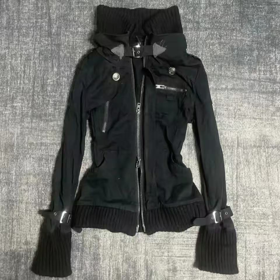 Y2K Gotik Siyah İnce Çift Ferm - Vintage Zip Hoodie incelemesi ve fiyatı